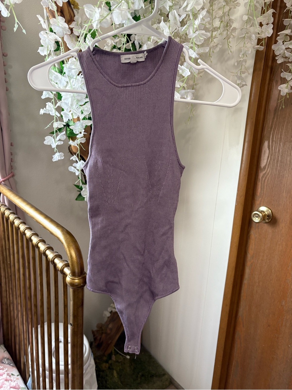 Good American Sleeveless Ribbed Bodysuit in Lavender